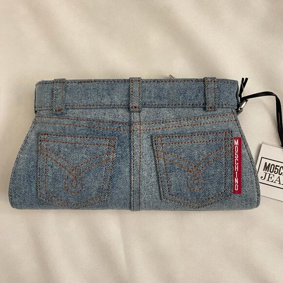 AW23 MOSCHINO Couture Jeremy Scott Denim Shaped Jeans Wristlet Clutch Cotton - Picture 5 of 12